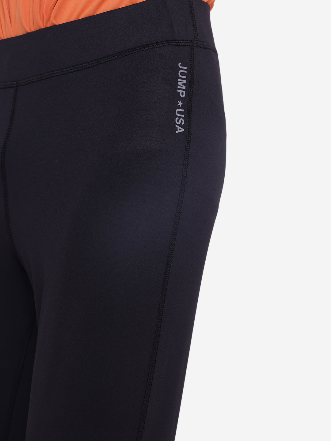 JUMP USA Men Black & Orange Rapid Dry-Fit Antimicrobial Running Tights