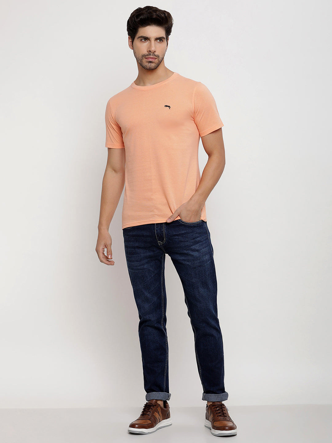 JUMP USA Men's Solid Round Neck T-shirt