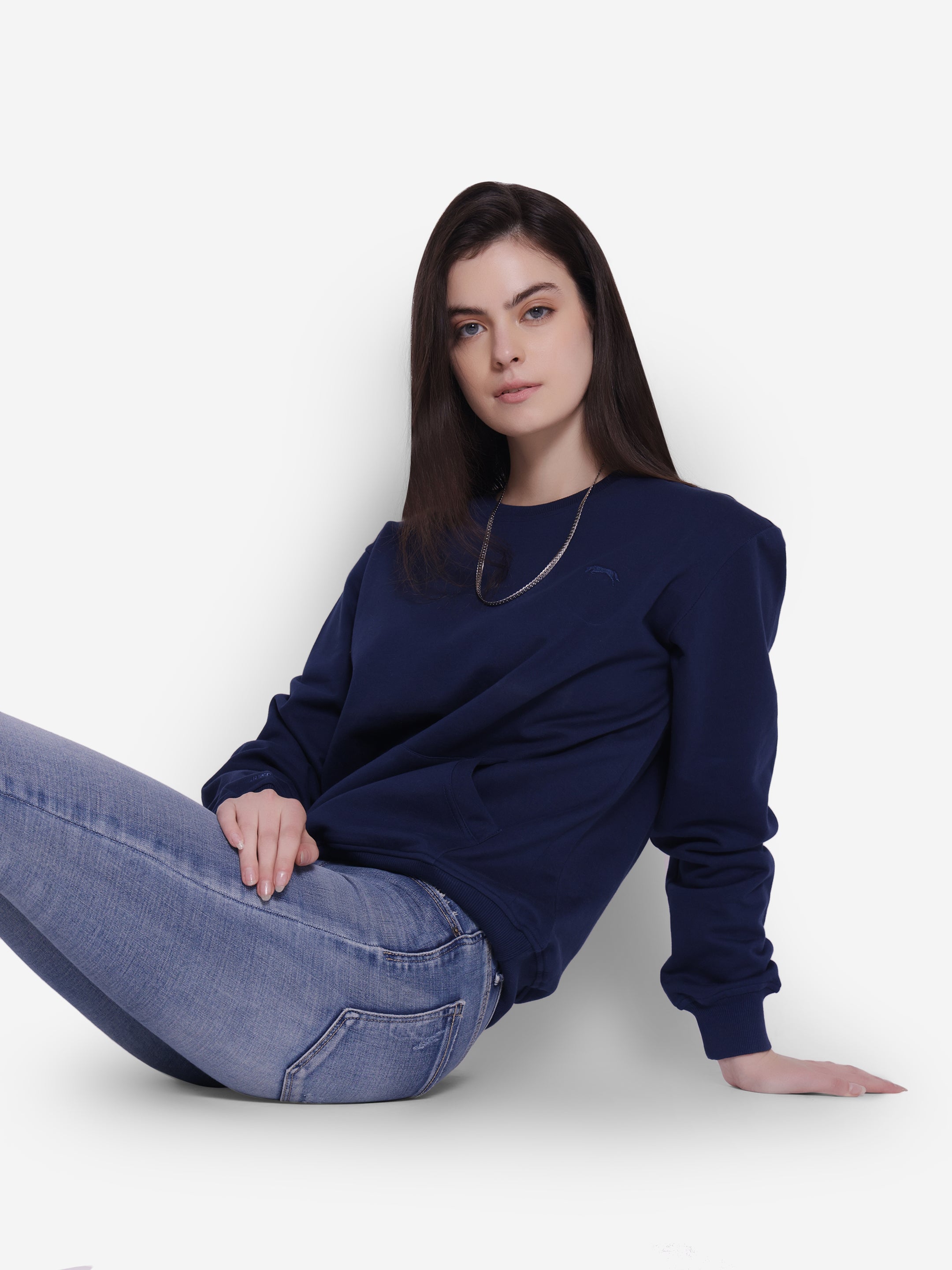 JUMP USA Women Solid Navy Blue Pullover Sweatshirt