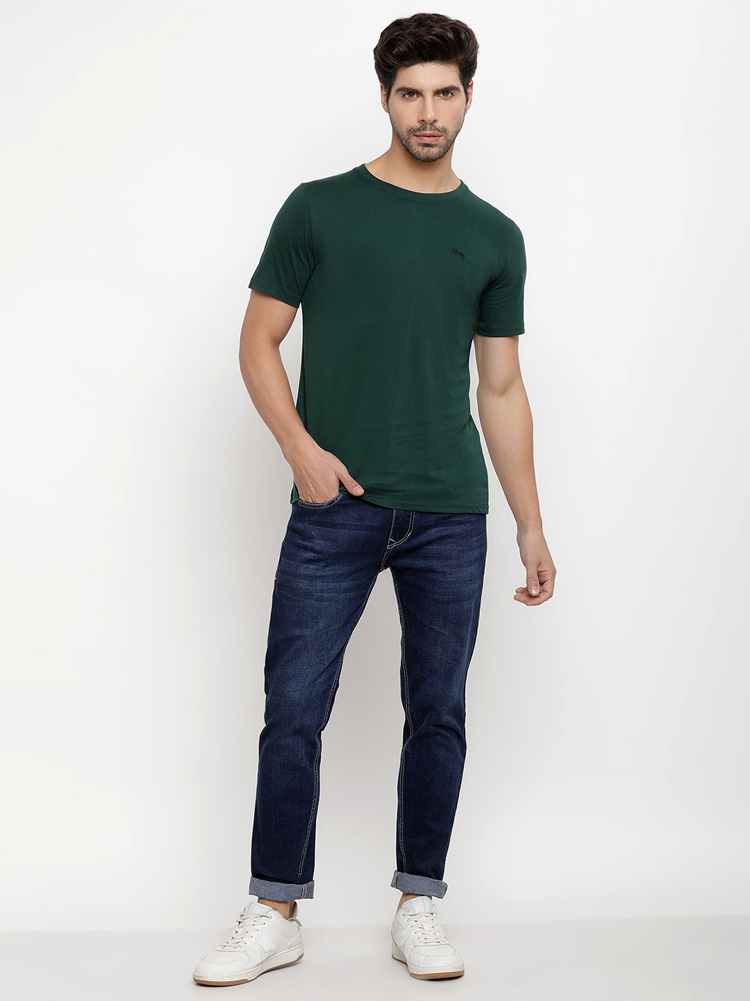 JUMP USA Men's Solid Round Neck T-shirt