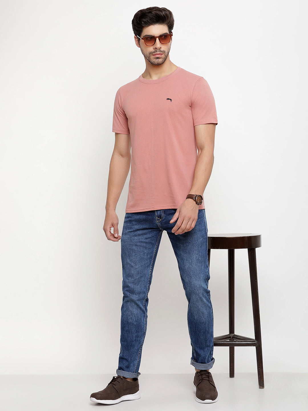 JUMP USA Men's Solid Round Neck T-shirt