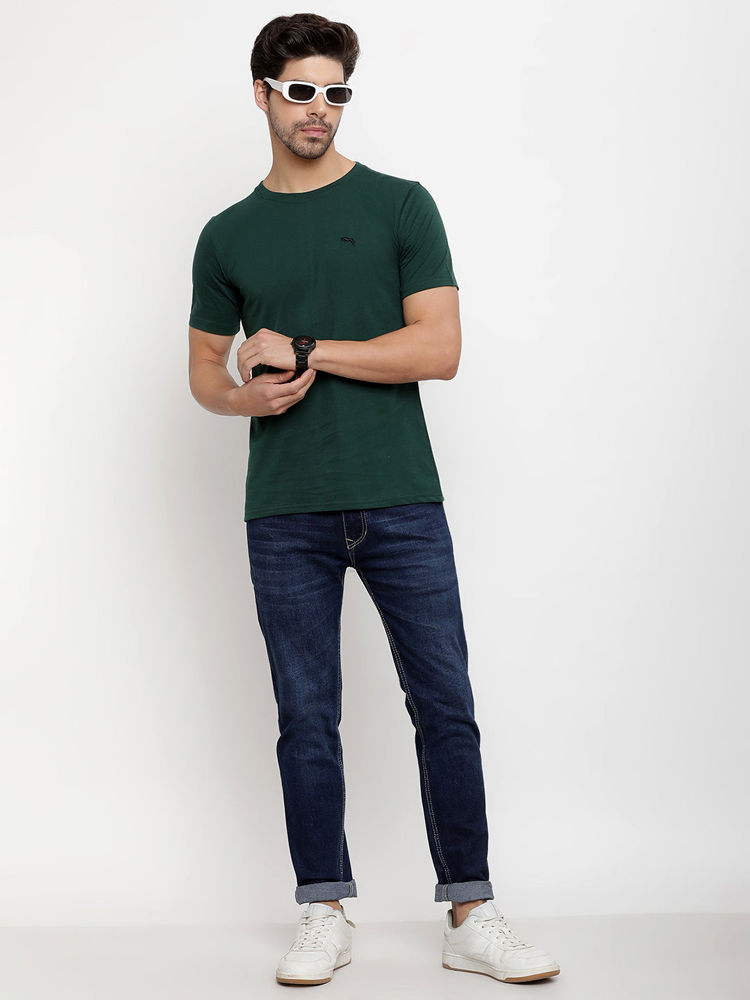 JUMP USA Men's Solid Round Neck T-shirt