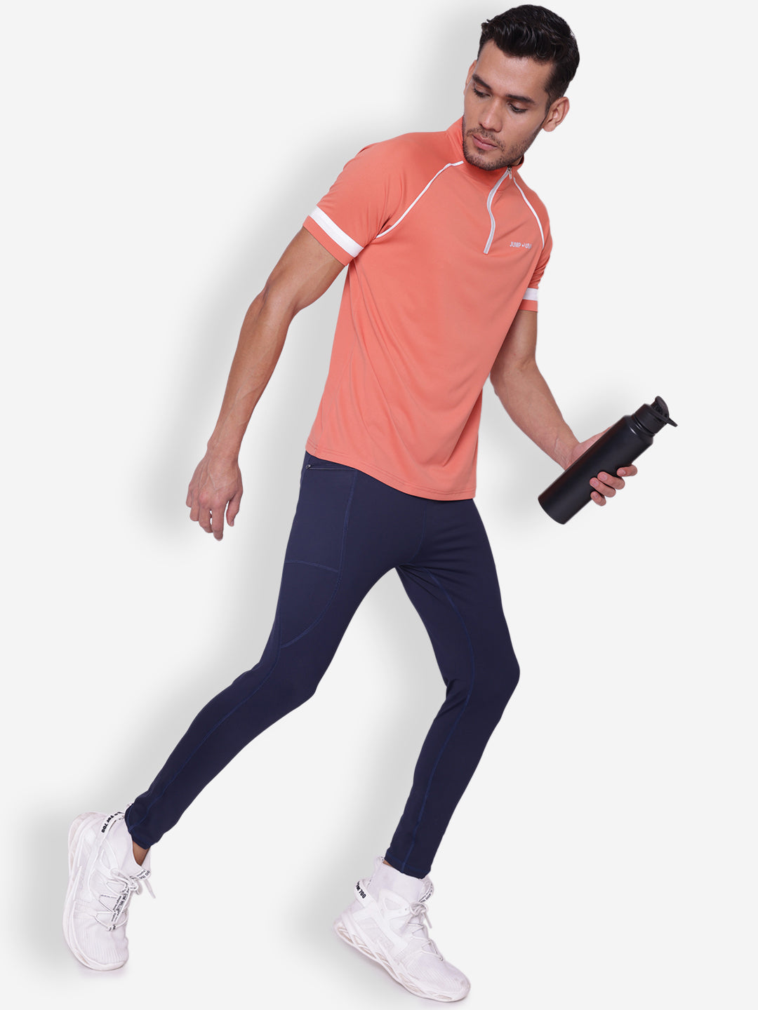 JUMP USA Mens White & Coral High Neck T-shirt