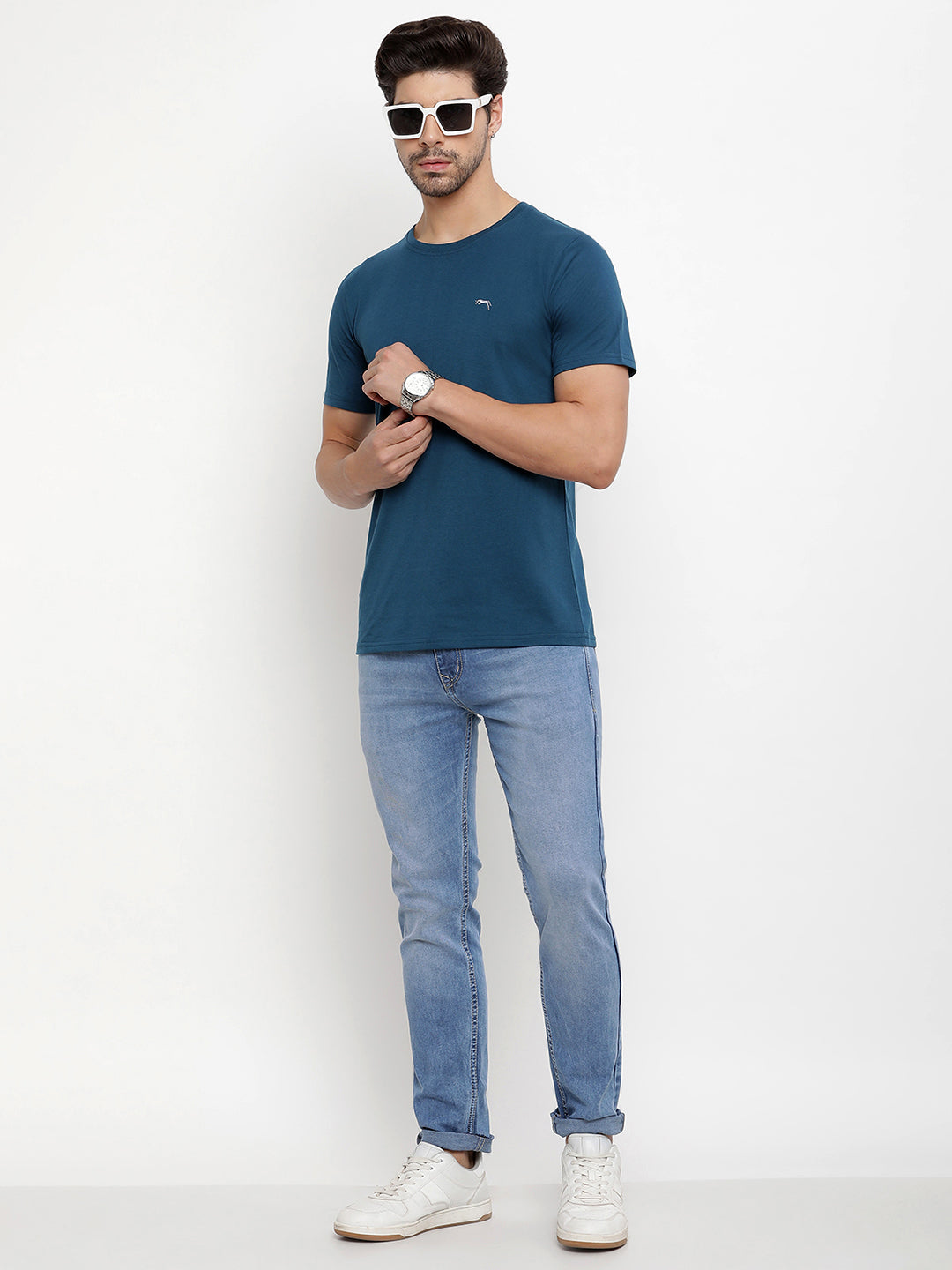 JUMP USA Men's Solid Round Neck T-shirt