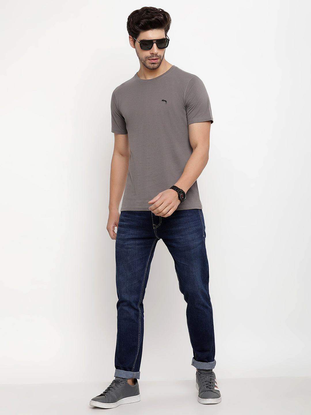 JUMP USA Men's Solid Round Neck T-shirt