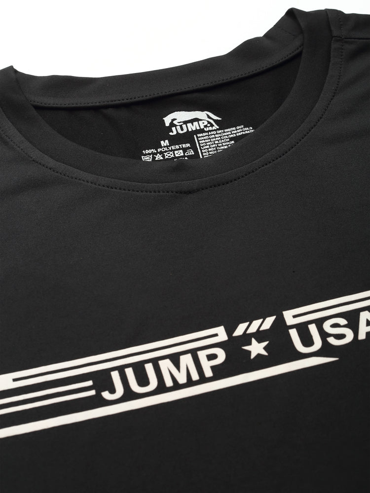 JUMP USA Mens Black Typography Printed Polyester T-shirt