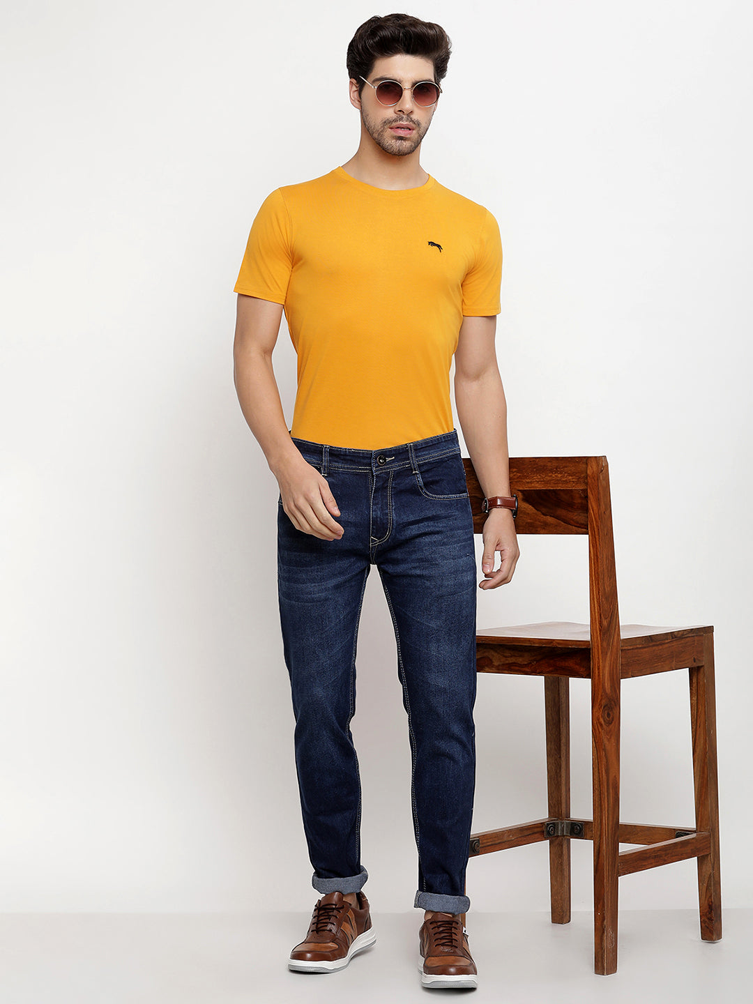 JUMP USA Men's Solid Round Neck T-shirt