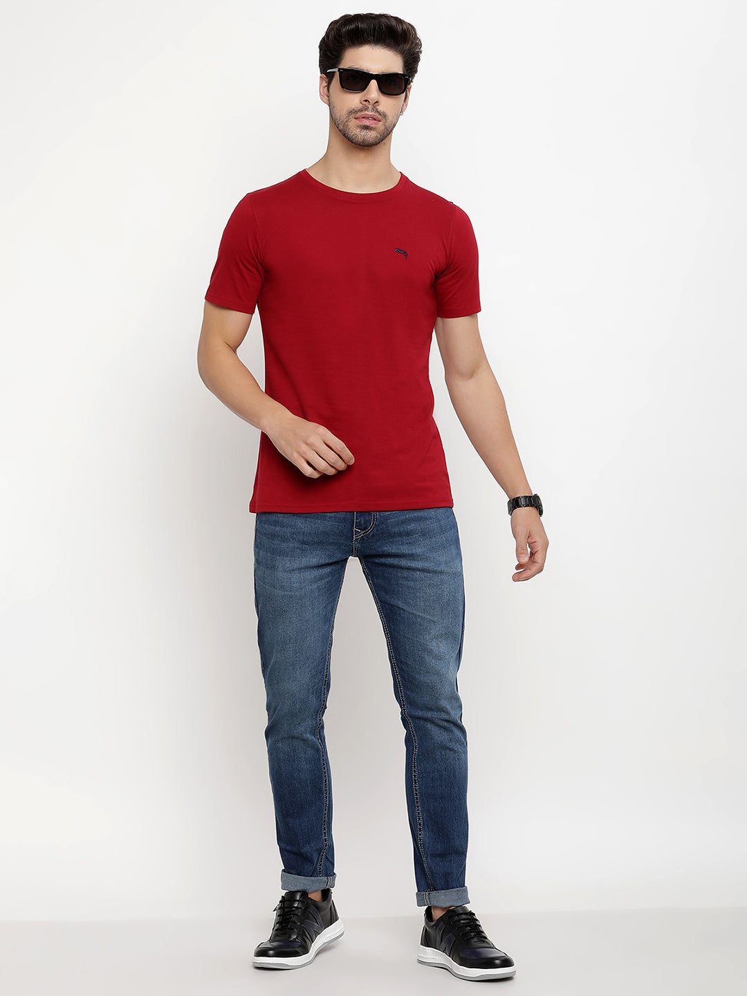 JUMP USA Men's Solid Round Neck T-shirt
