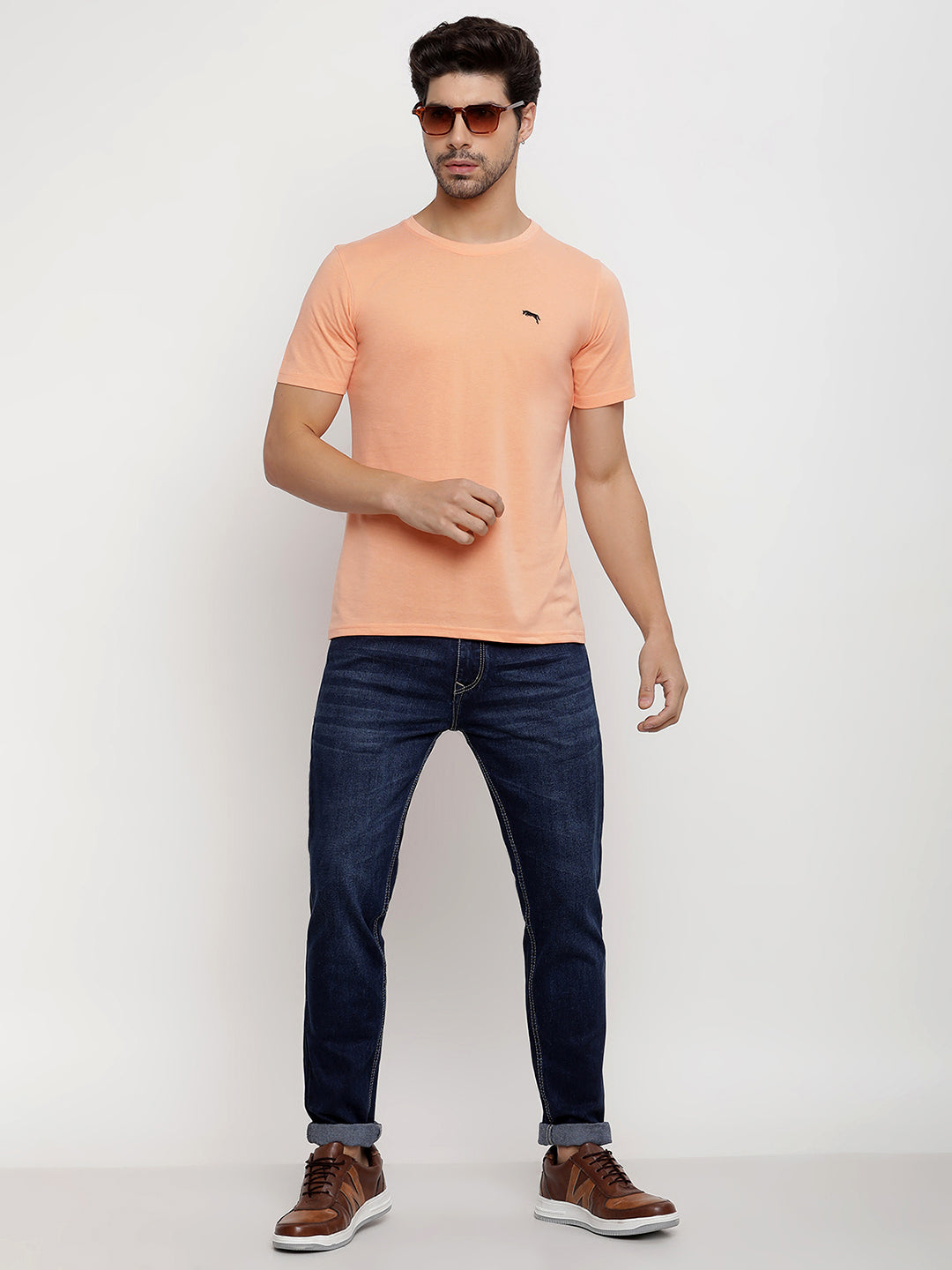 JUMP USA Men's Solid Round Neck T-shirt