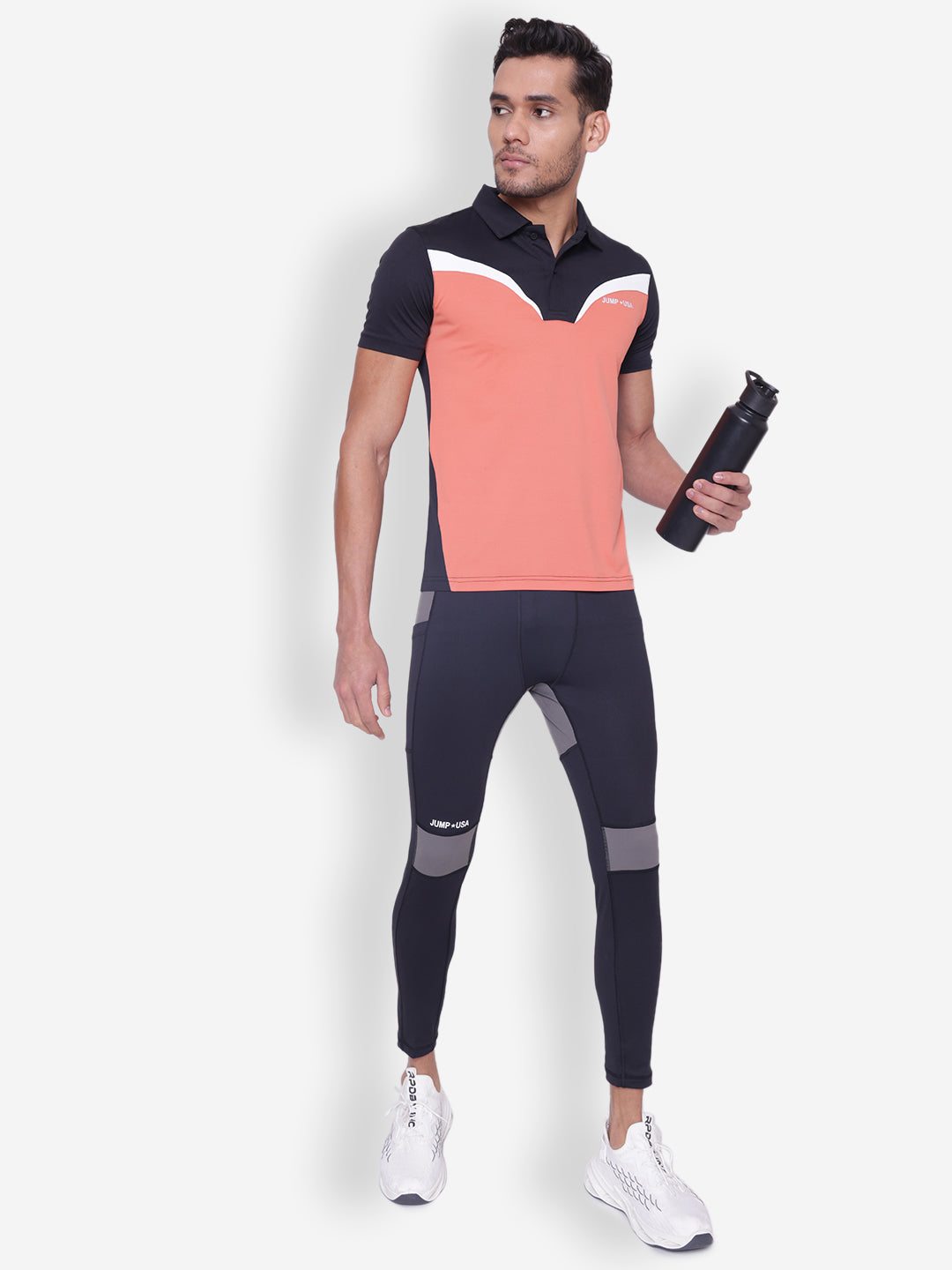 JUMP USA Mens Black & Coral High Neck T-shirt