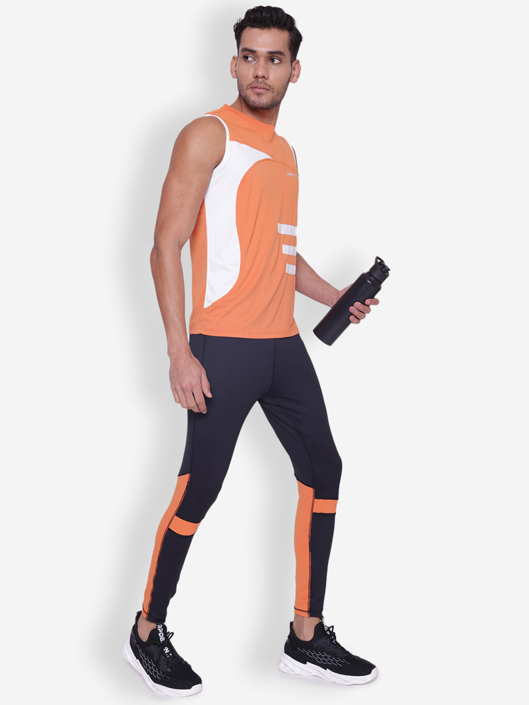 JUMP USA Men Black & Orange Rapid Dry-Fit Antimicrobial Running Tights