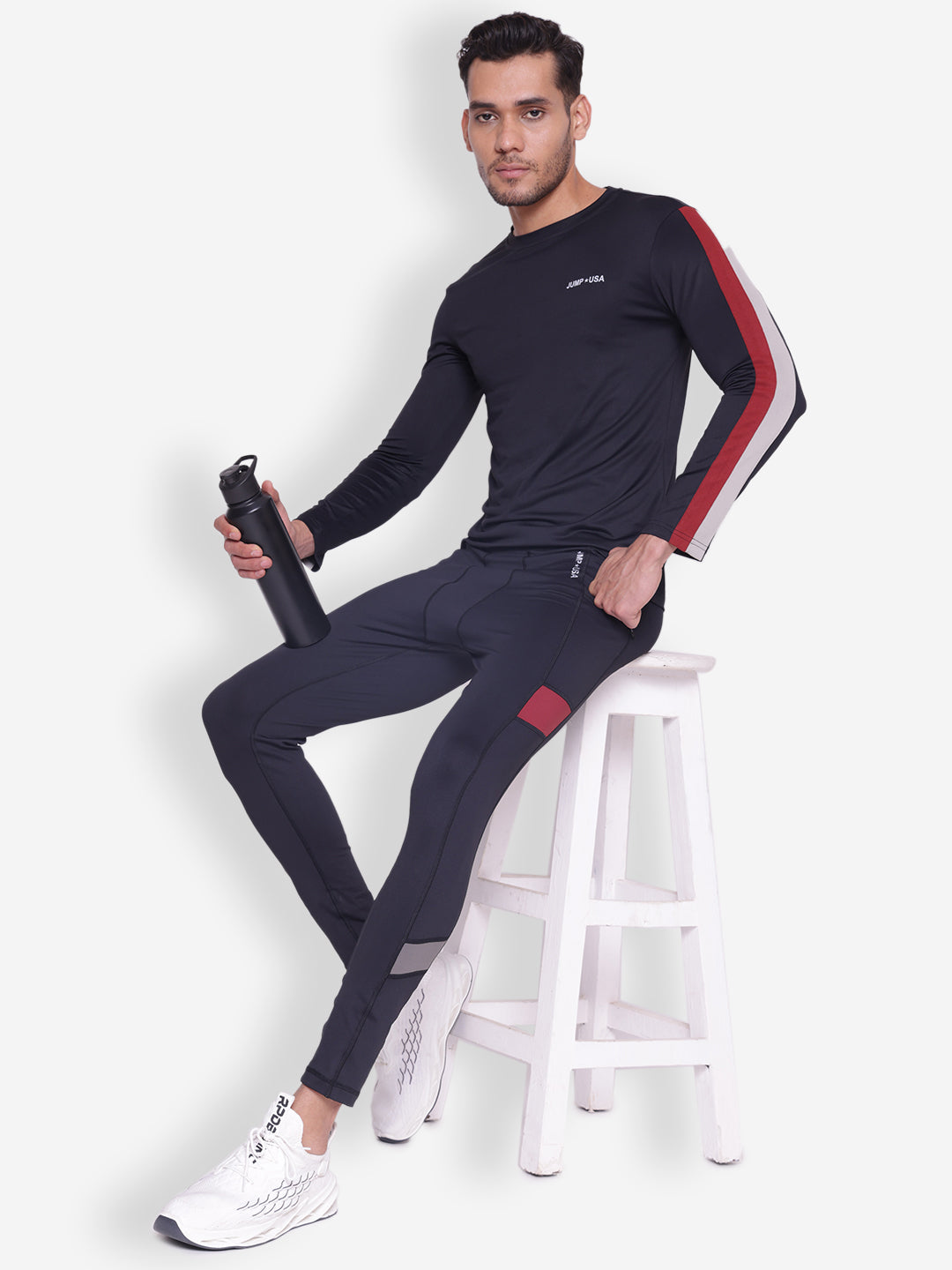 JUMP USA Men Grey Solid Round Neck Cotton T-shirt