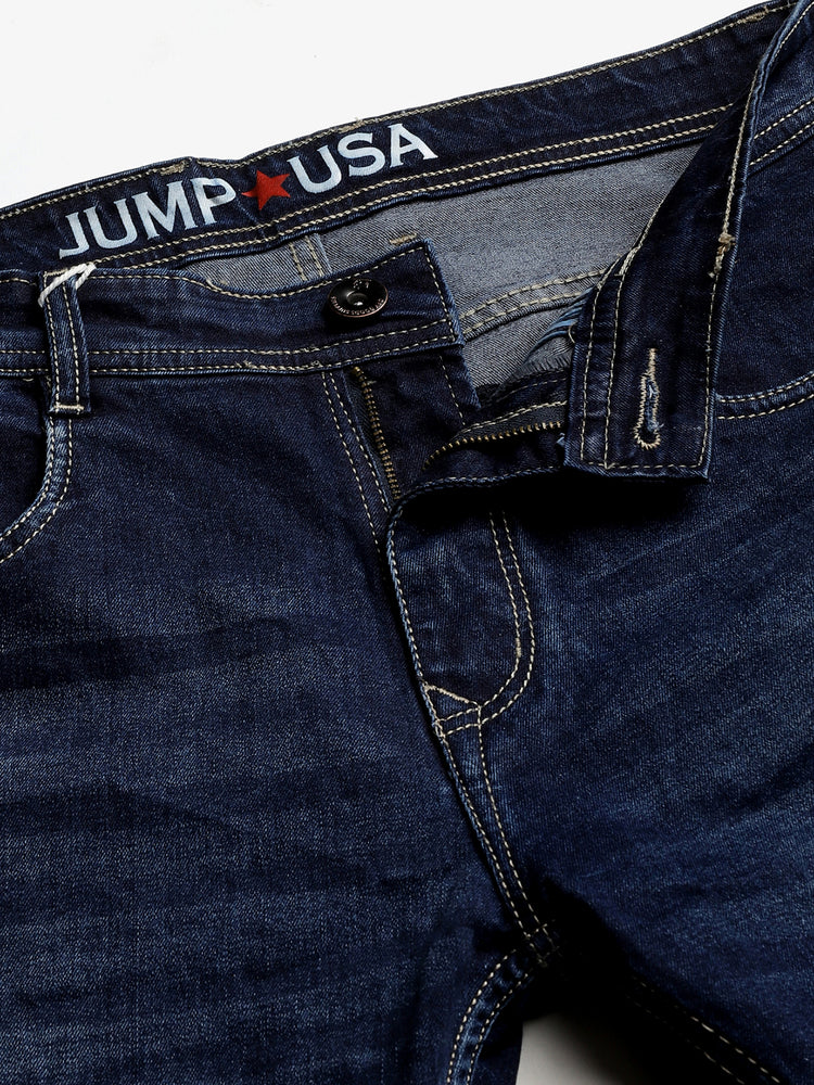 JUMP USA Men Dark Blue Relax Fit Mid-Rise Clean Look Stretchable Jeans