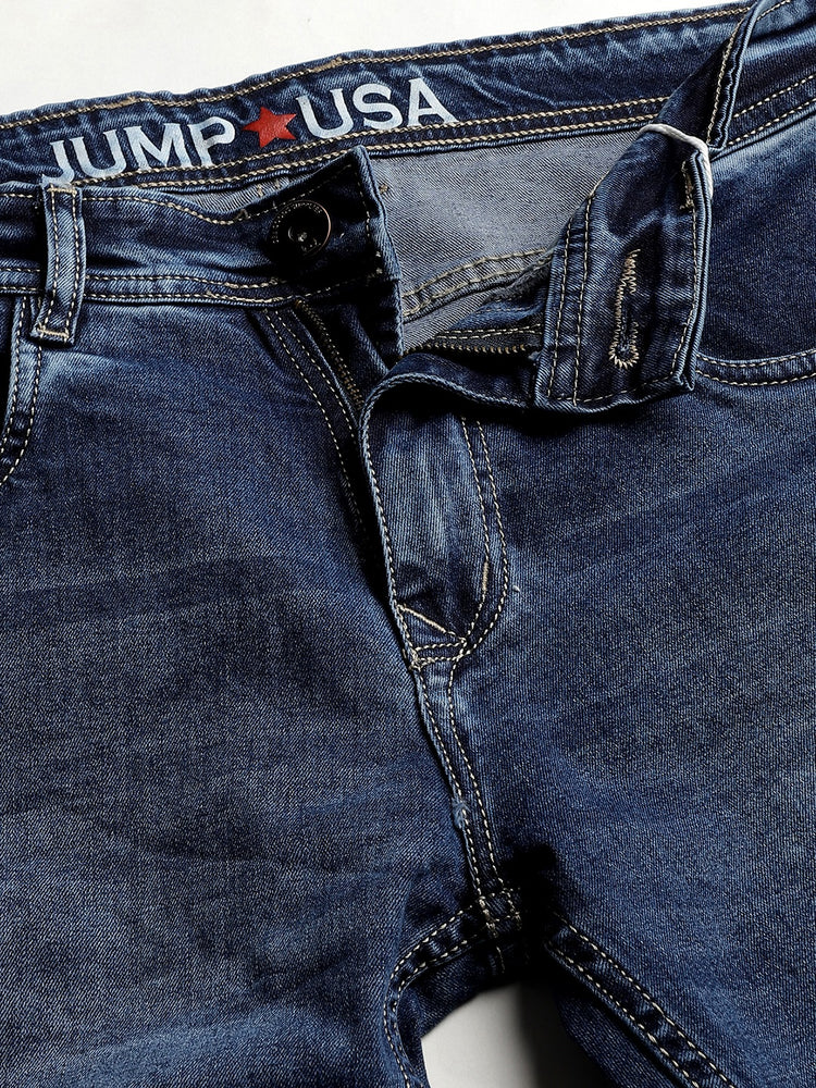 JUMP USA Men Blue Relax Fit Mid-Rise Clean Look Stretchable Jeans