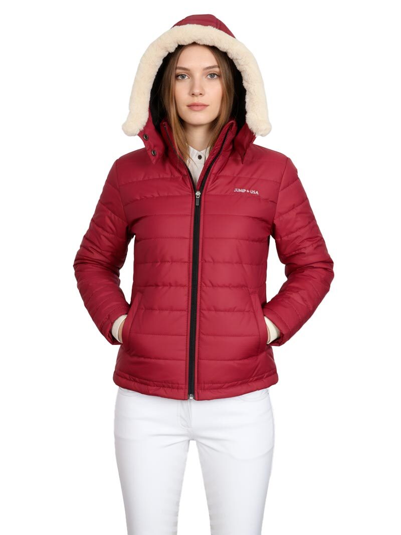 JUMP USA Women Maroon Solid Quilted Jacket