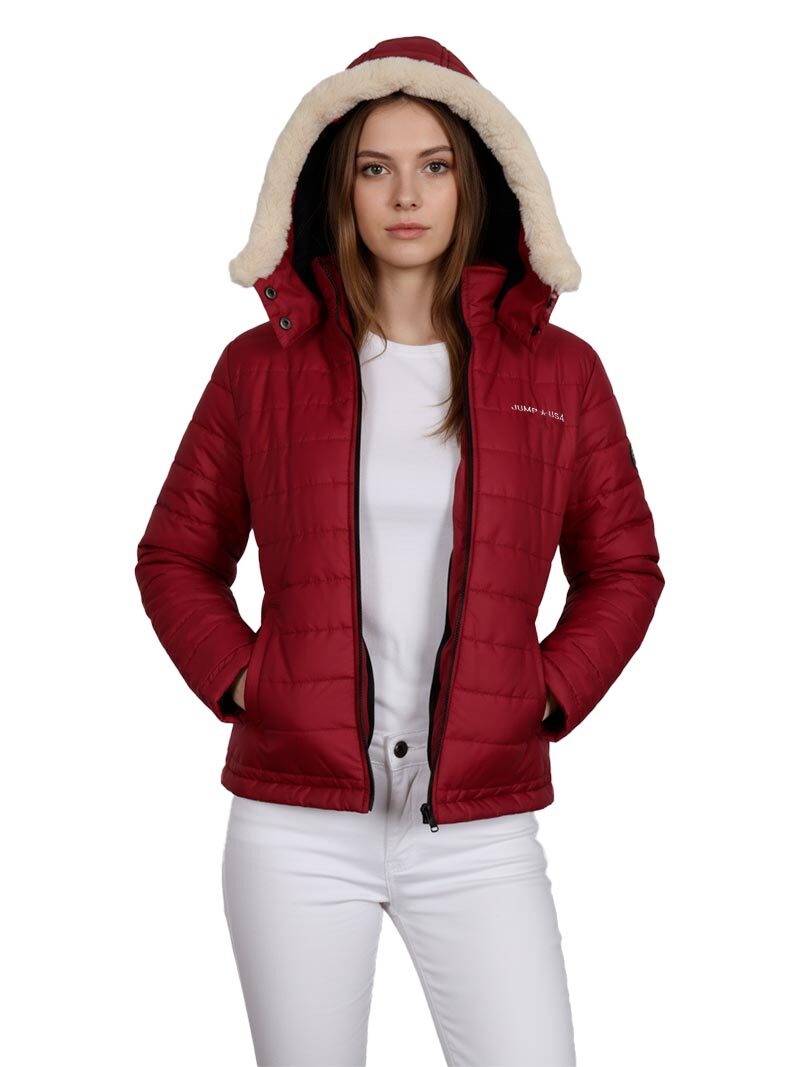 JUMP USA Women Maroon Solid Quilted Jacket