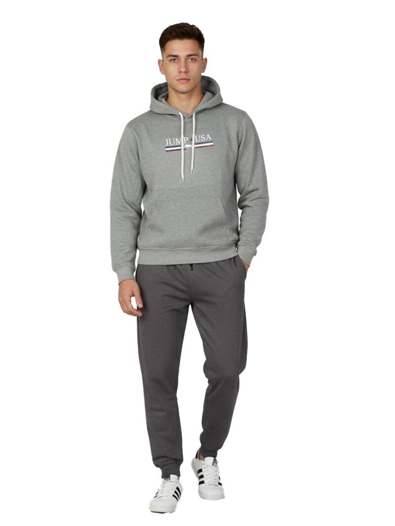 JUMP USA Men Solid Hooded Sweatshirt LT.GREY