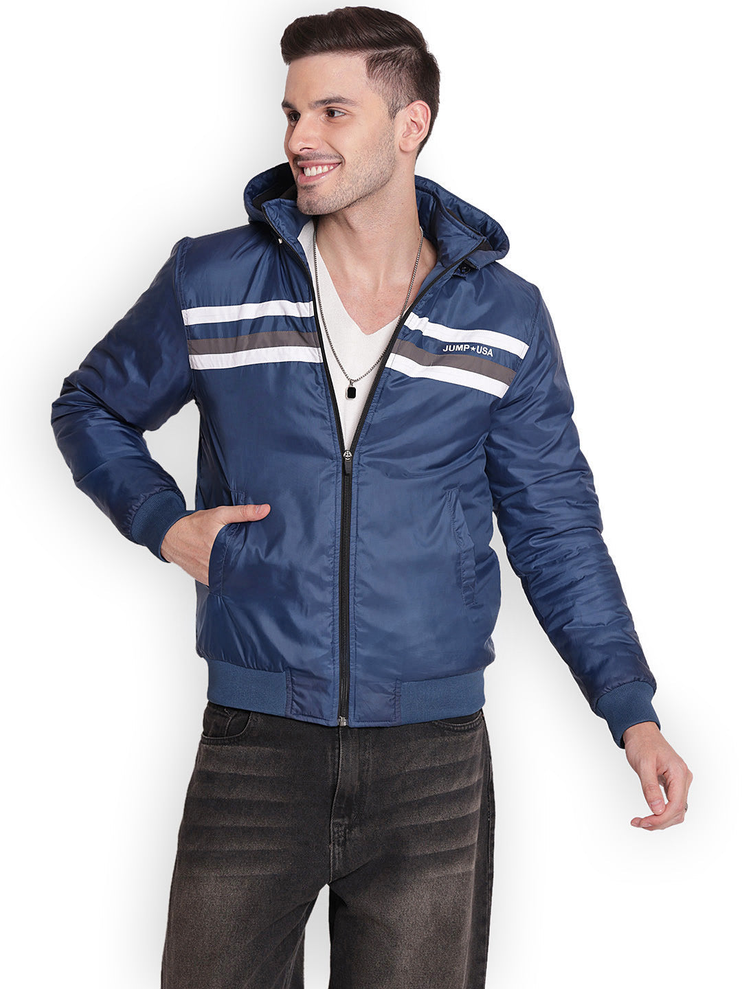 JUMP USA Men Olive Rapid-Dry Solid Sporty Jackets With Hood