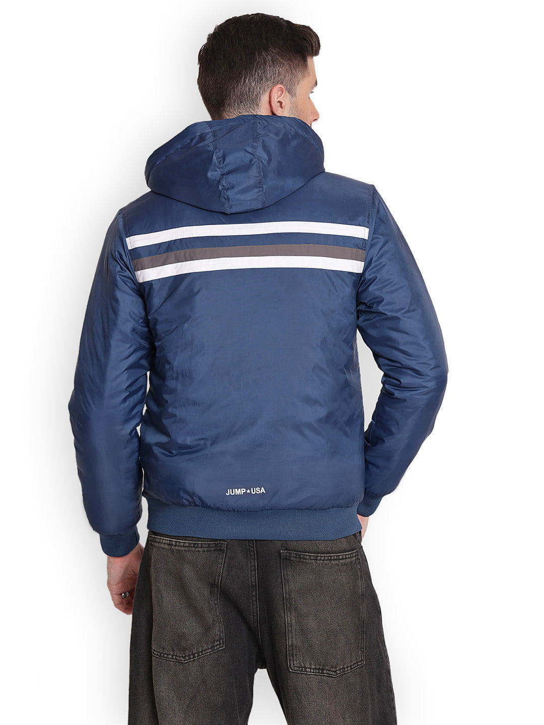 JUMP USA Men DENIM BLUE Rapid-Dry Solid Sporty Jackets With Hood