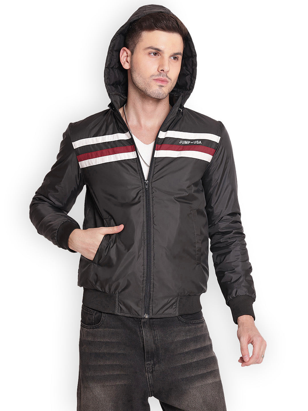 JUMP USA Men Olive Rapid-Dry Solid Sporty Jackets With Hood