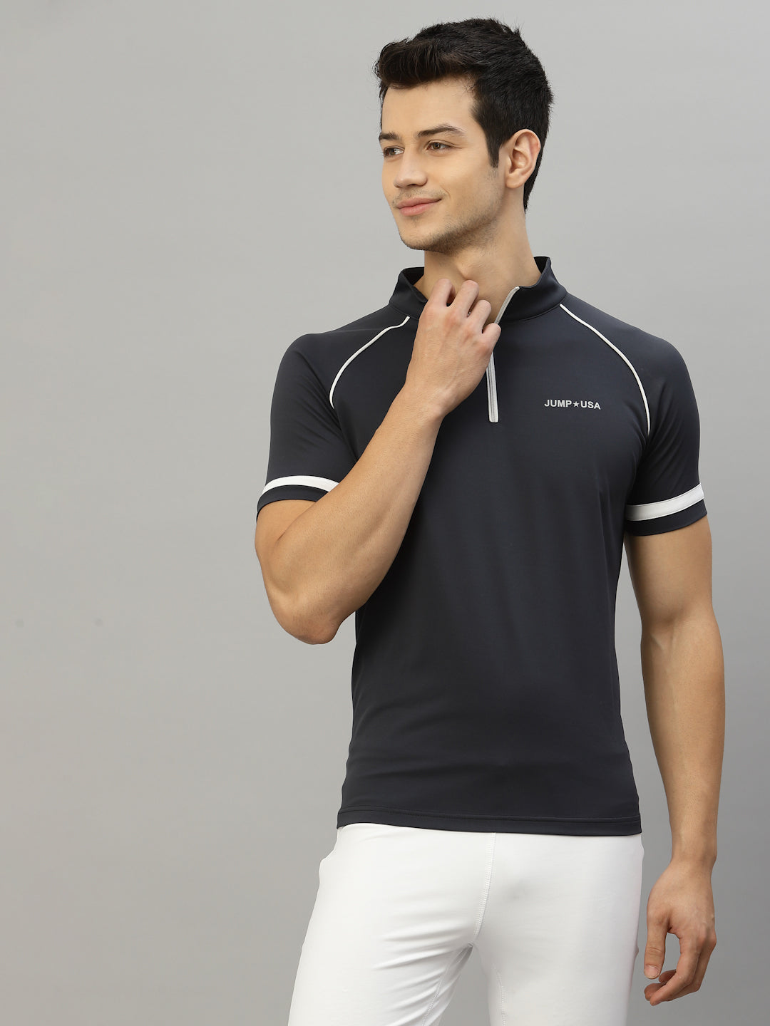 JUMP USA Men's High Neck Half Sleeve T-shirt