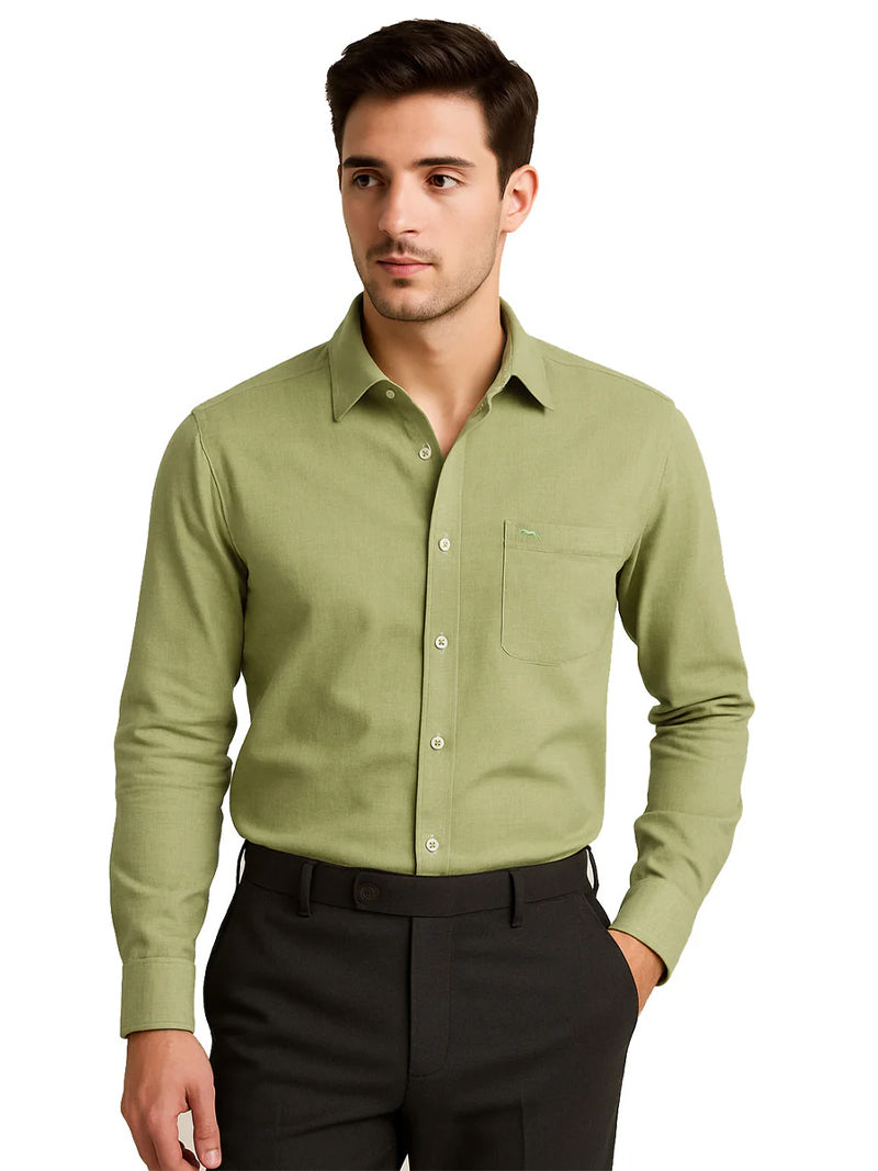 JUMP USA Men’s Pastel Green Linen Regular Fit Shirt