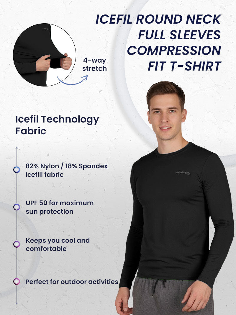 Jump USA Men's Icefil Round Neck Full Sleeves Compression Fit T-Shirt