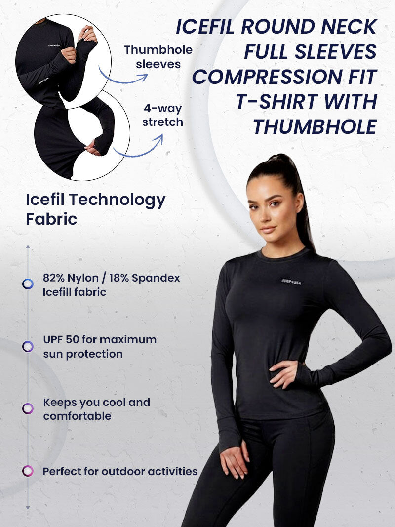 Jump USA Ladies Icefil Round Neck Full Sleeves Compression Fit Thumbhole T-Shirt
