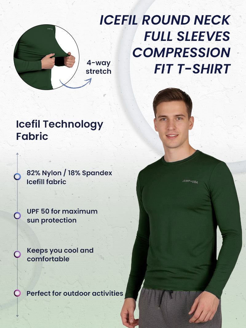 Jump USA Men's Icefil Round Neck Full Sleeves Compression Fit T-Shirt