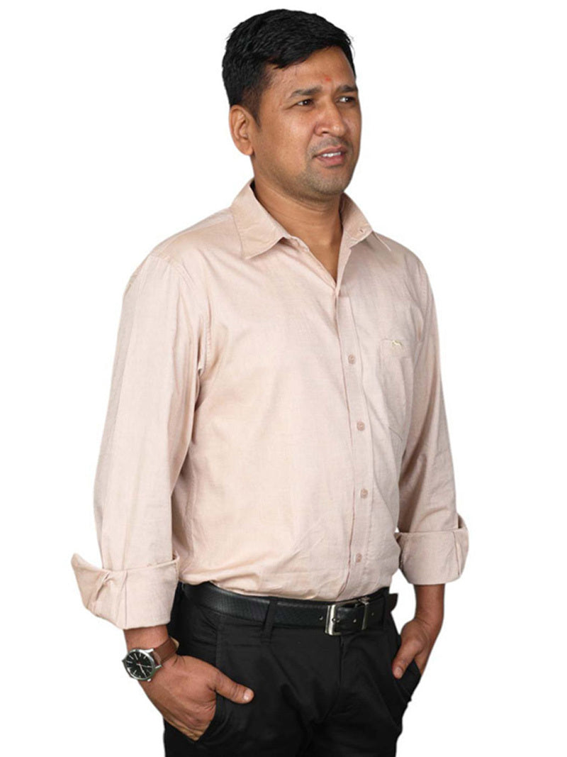 JUMP USA Men Beige Solid Cotton Formal Shirts