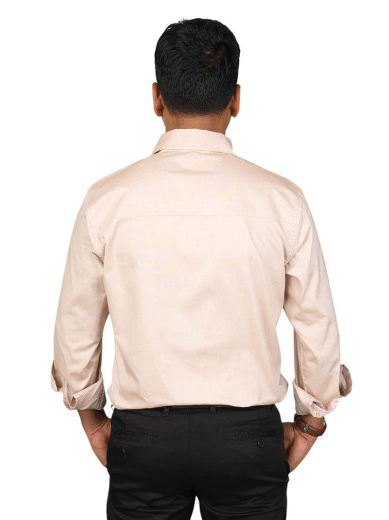 JUMP USA Men Beige Solid Cotton Formal Shirts
