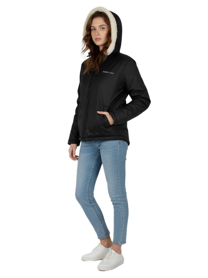 JUMP USA Dual-Sided Warm Jacket for Women – Solid Black & Floral Pattern