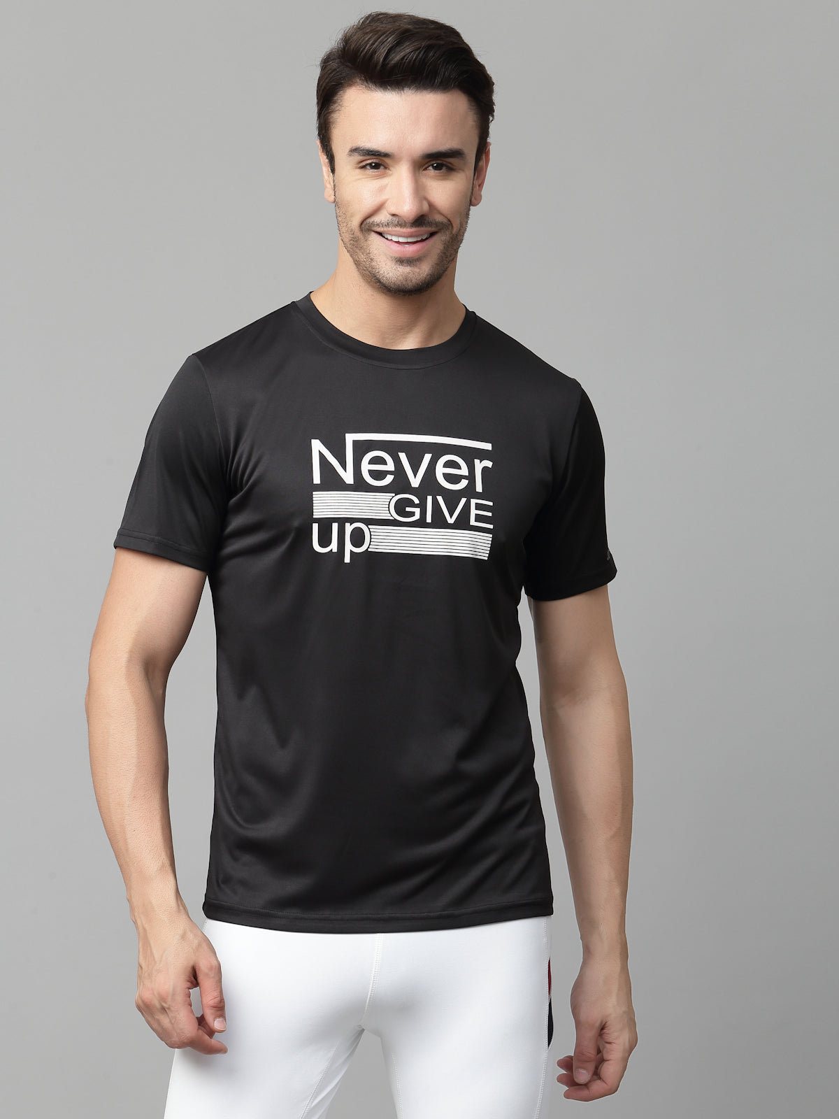 JUMP USA Mens Black Typography Printed T-shirt