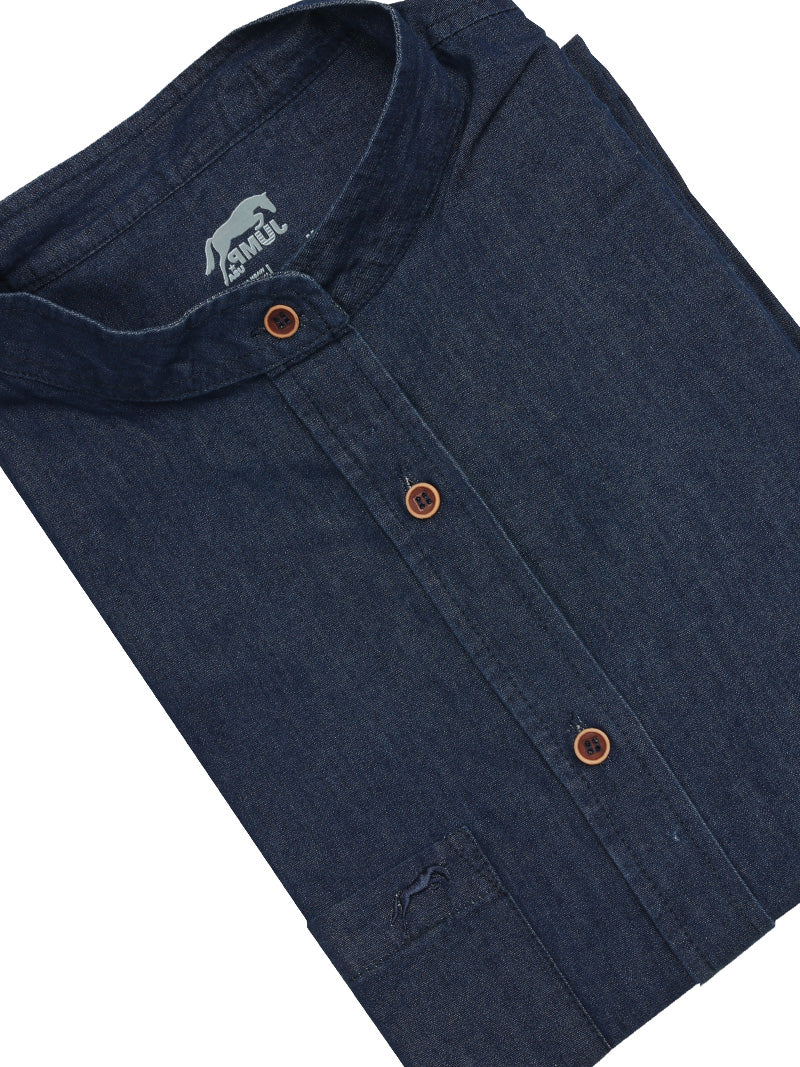 Men Dark Blue Washed Regular Fit Casual Shirt - JUMP USA