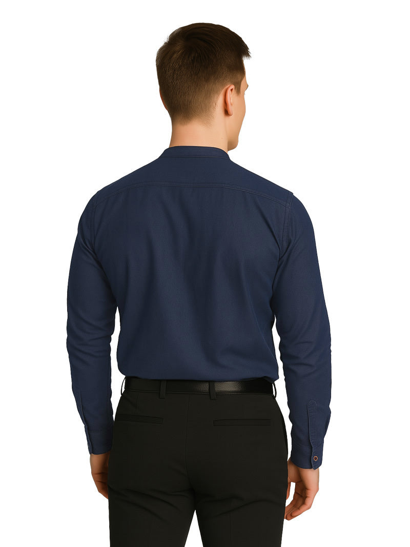 Men Dark Blue Washed Regular Fit Casual Shirt - JUMP USA