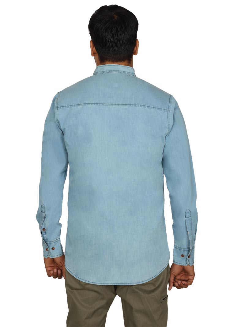 Men Blue Washed Regular Fit Casual Shirt - JUMP USA