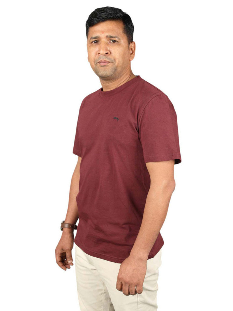 JUMP USA Unisex Solid Round Neck Cotton T-shirt-Burgudy