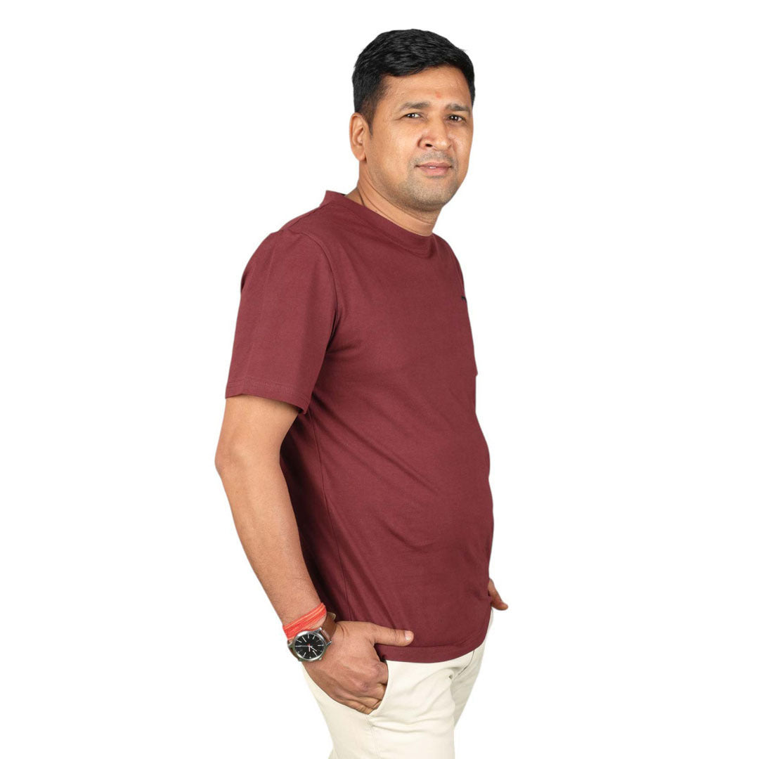 JUMP USA Unisex Solid Round Neck Cotton T-shirt-Burgudy
