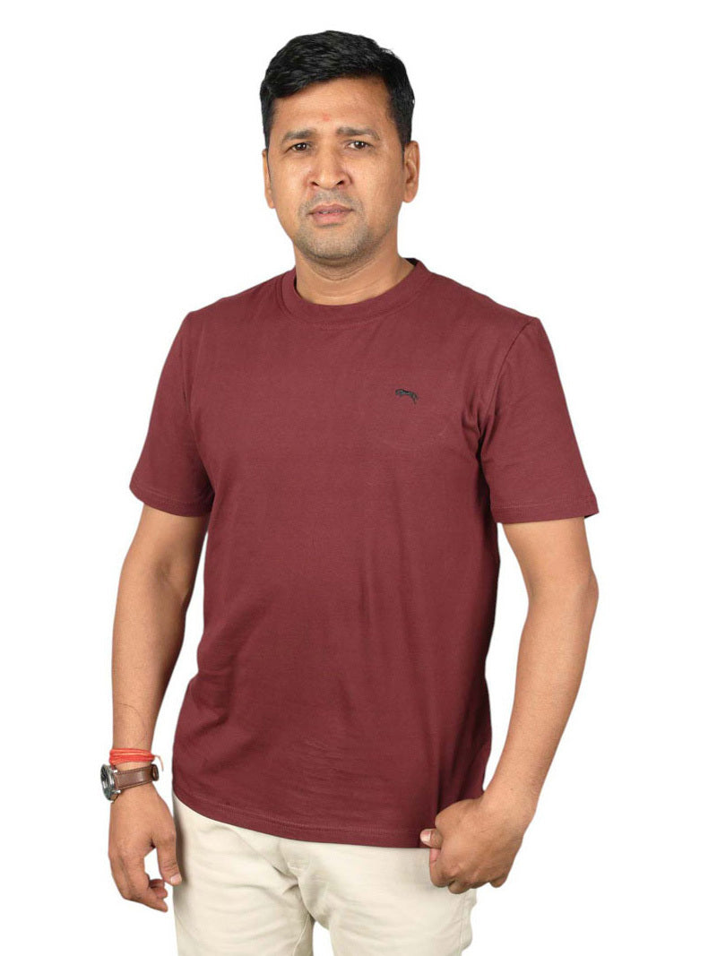 JUMP USA Unisex Solid Round Neck Cotton T-shirt-Burgudy