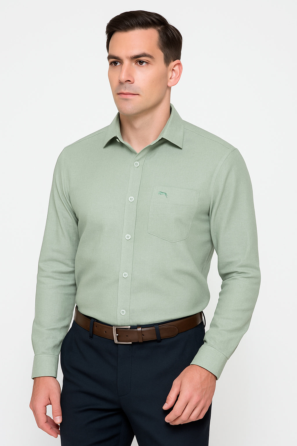 JUMP USA Men Green Solid Cotton Formal Shirts