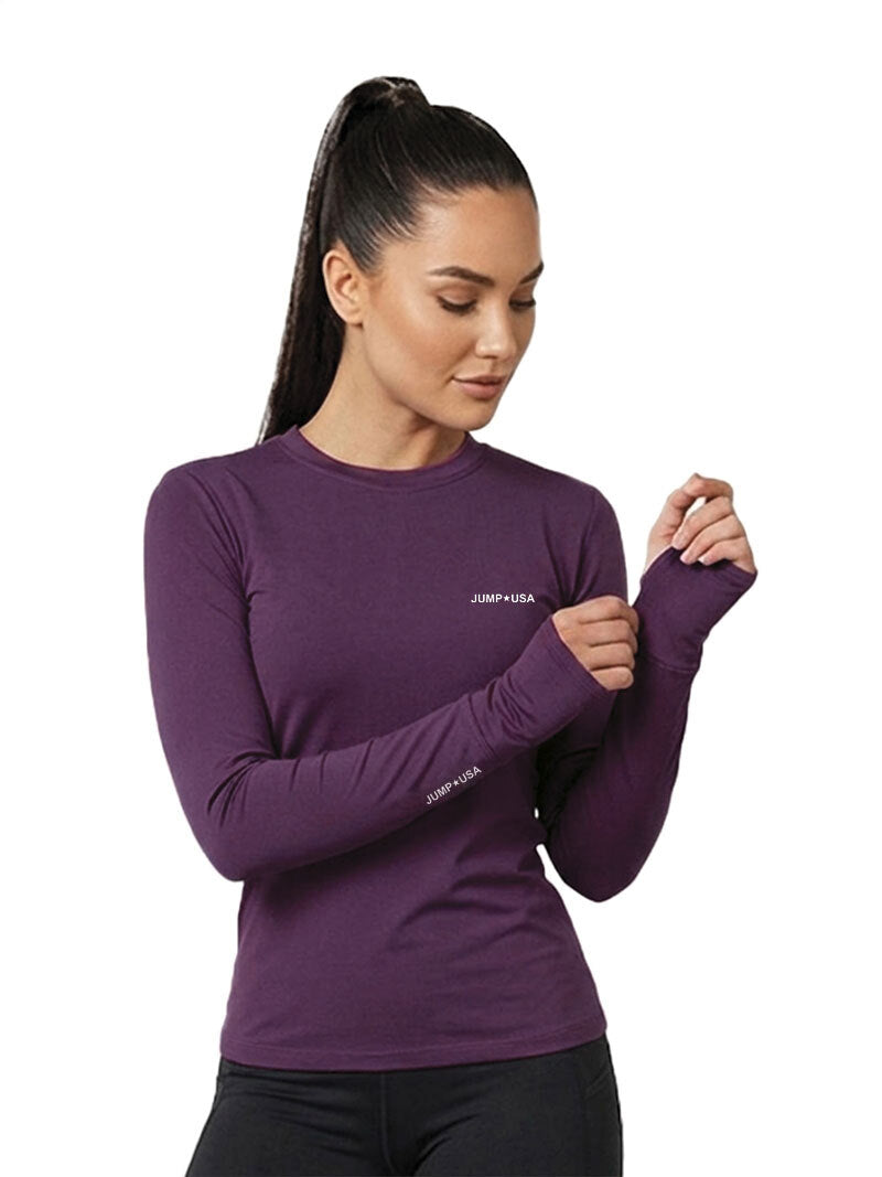 Jump USA Ladies Icefil Round Neck Full Sleeves Compression Fit Thumbhole T-Shirt
