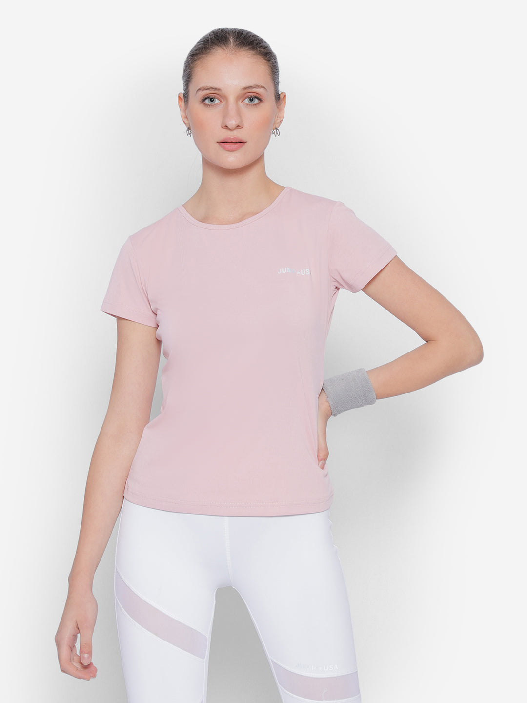 JUMP USA Yoga Women Solid Rapid Dry Cut Out Sustainable T-shirt