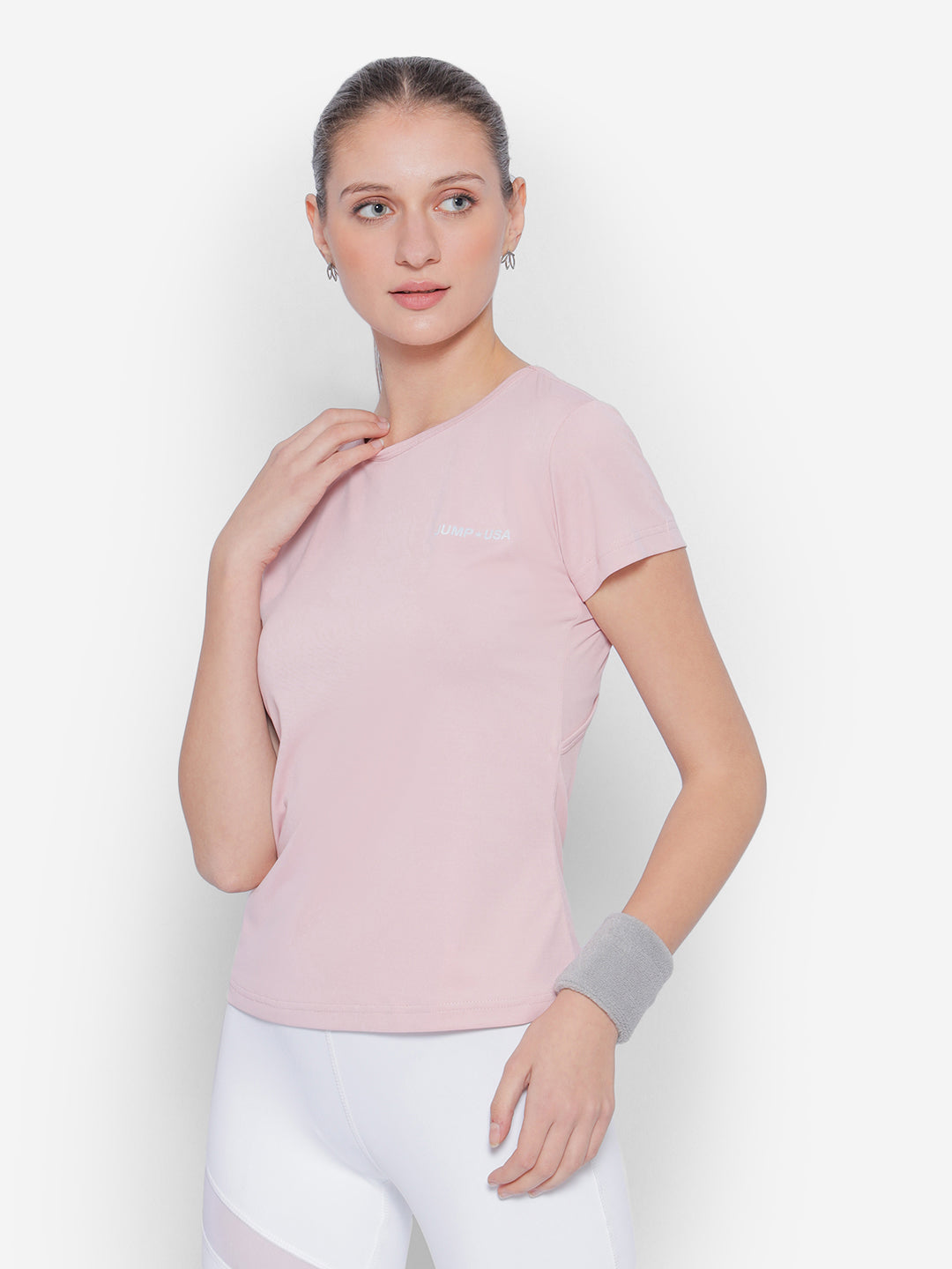 JUMP USA Yoga Women Solid Rapid Dry Cut Out Sustainable T-shirt