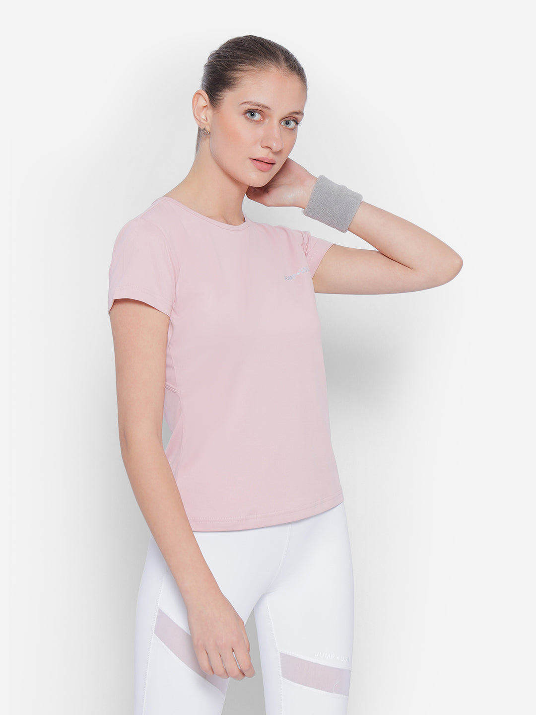 JUMP USA Yoga Women Solid Rapid Dry Cut Out Sustainable T-shirt
