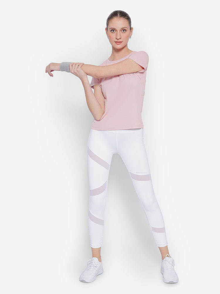 JUMP USA Petal Pink Yoga Women Solid Rapid Dry Cut Out Sustainable T-Shirt