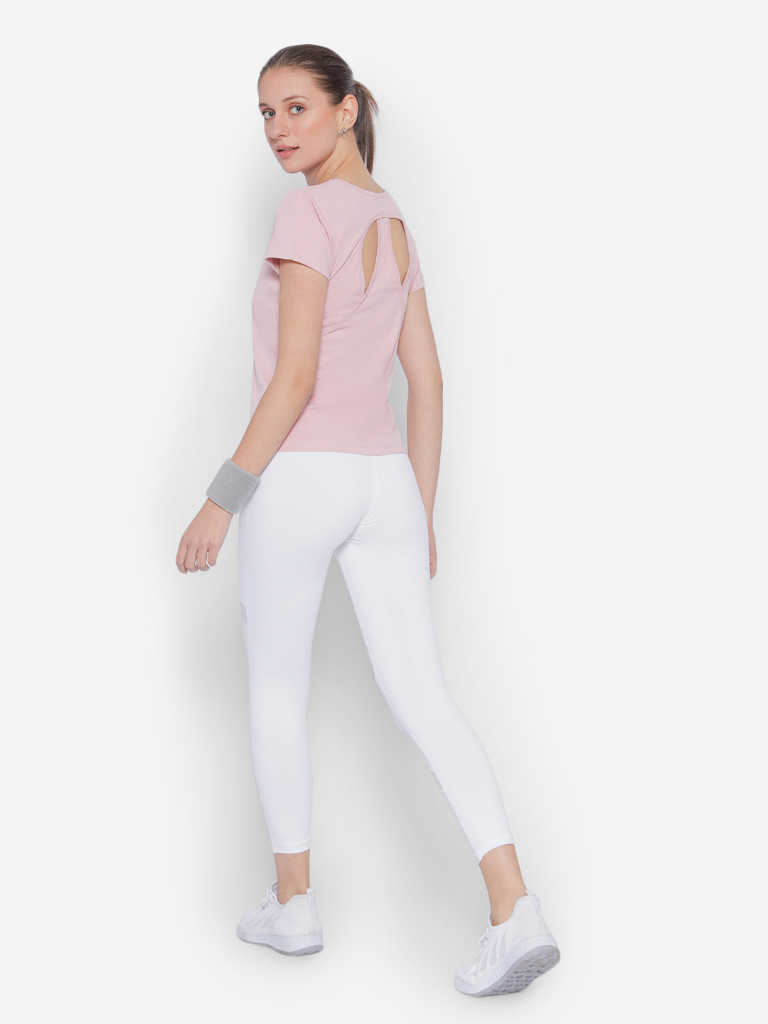 JUMP USA Petal Pink Yoga Women Solid Rapid Dry Cut Out Sustainable T-Shirt