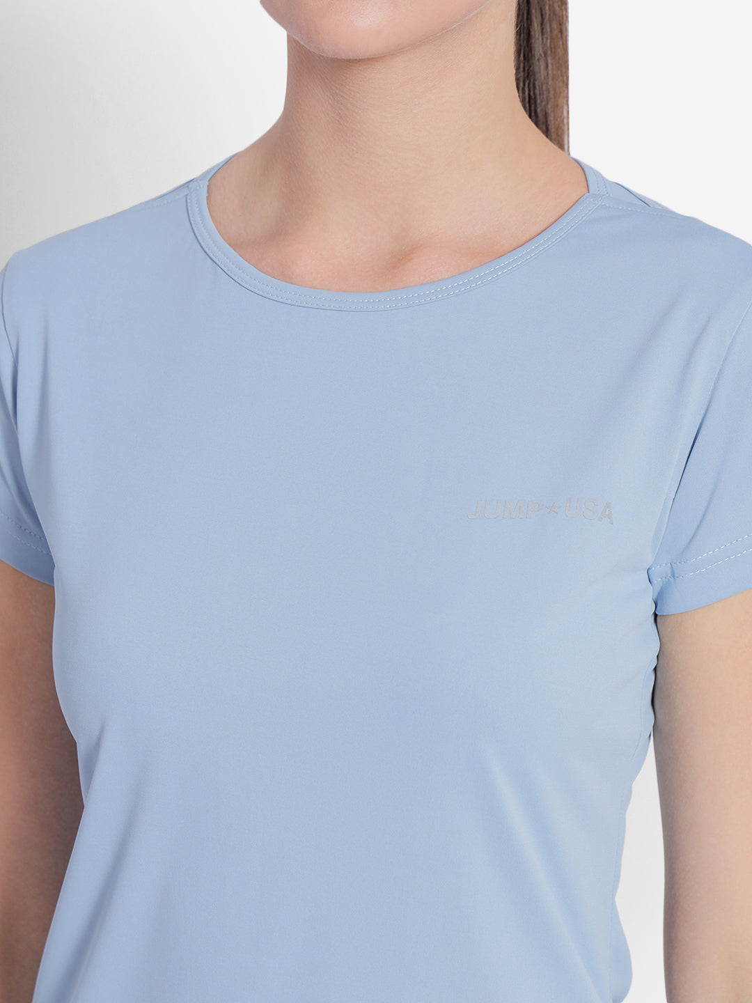 JUMP USA Yoga Women Solid Rapid Dry Cut Out Sustainable T-shirt