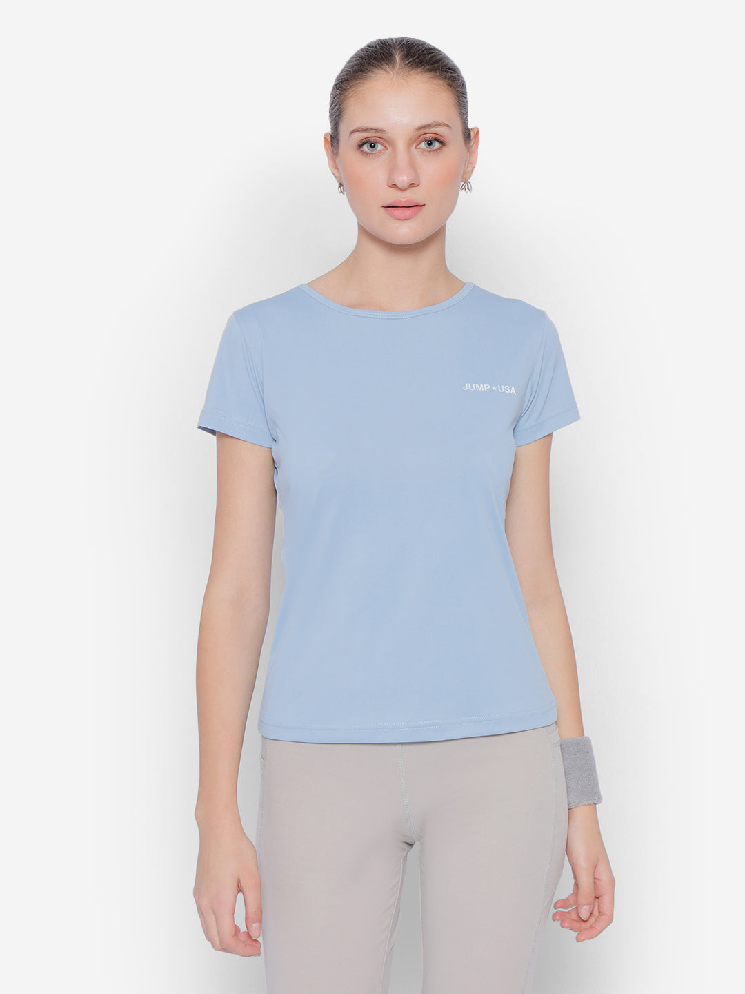 JUMP USA Yoga Women Solid Rapid Dry Cut Out Sustainable T-shirt