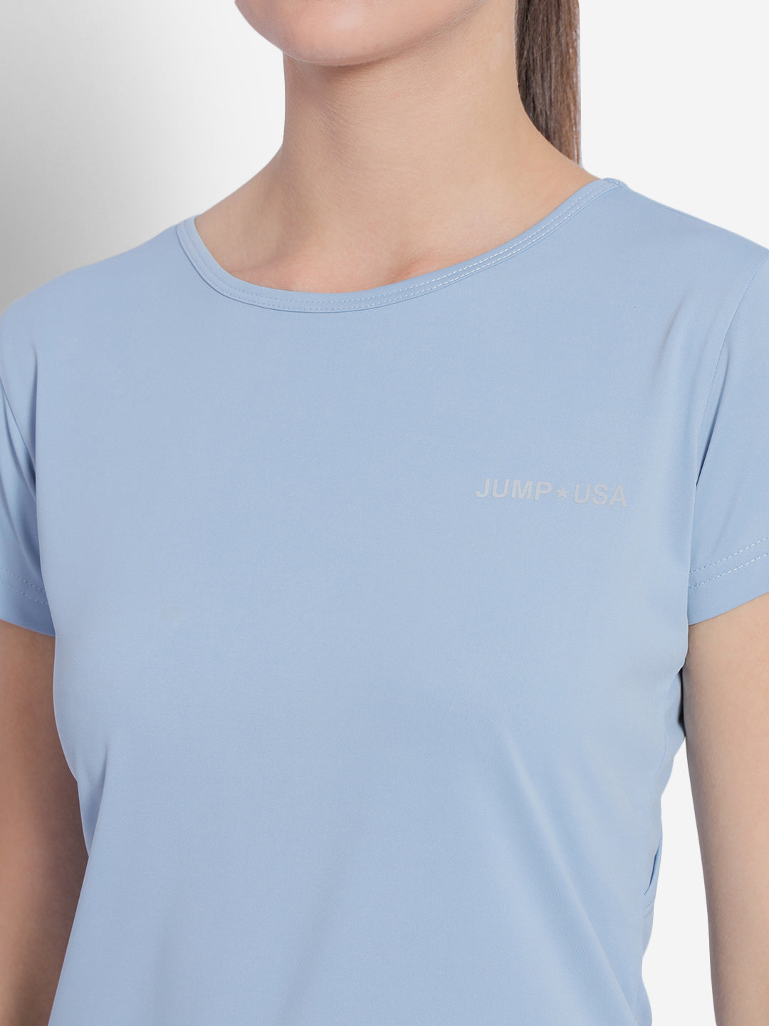 JUMP USA Yoga Women Solid Rapid Dry Cut Out Sustainable T-shirt