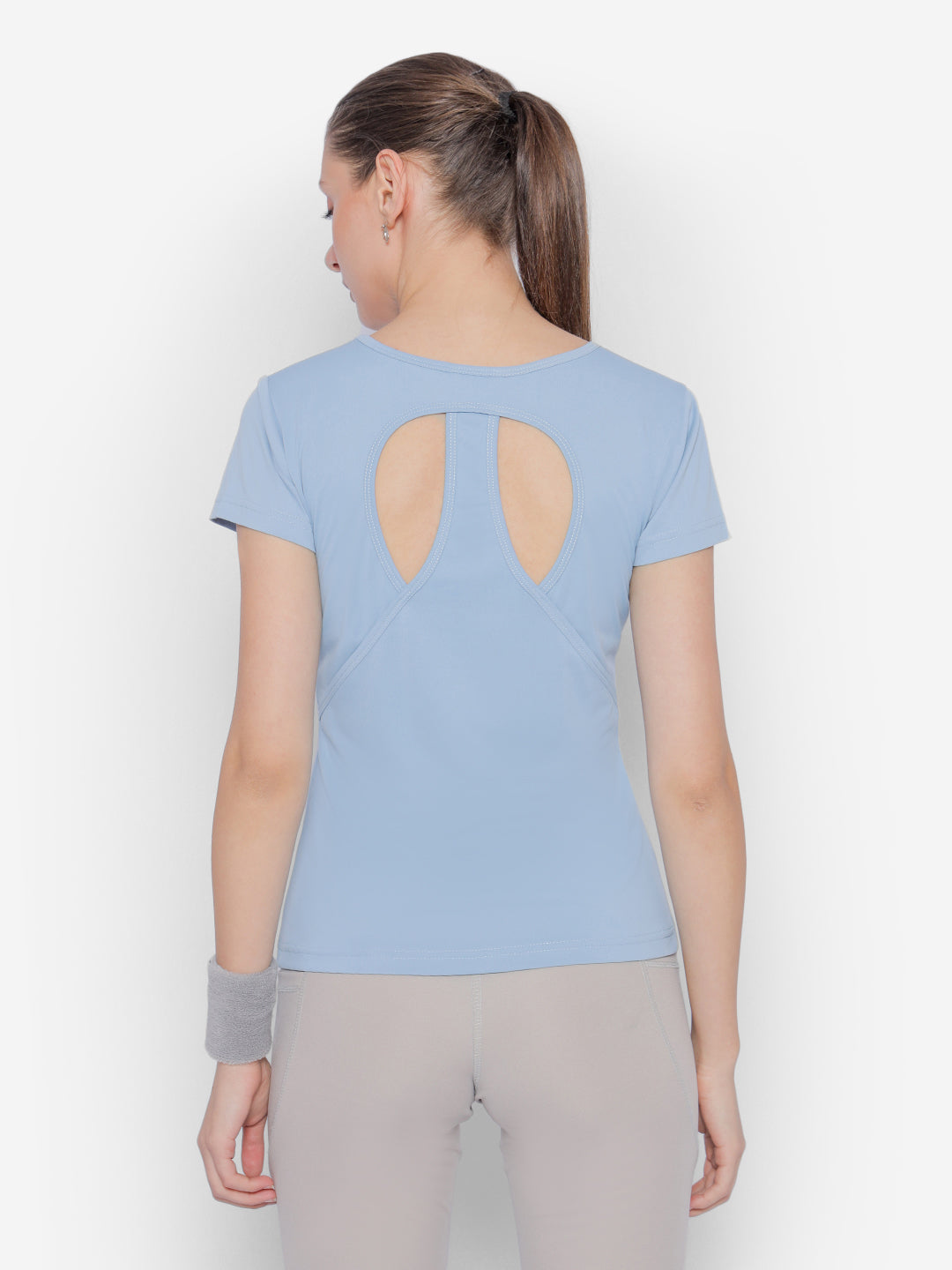 JUMP USA Yoga Women Solid Rapid Dry Cut Out Sustainable T-shirt
